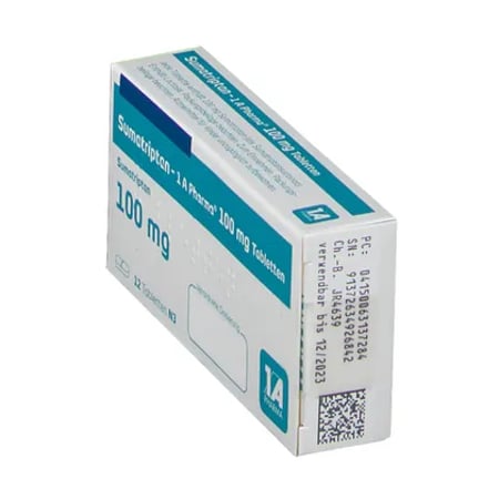 Sumatriptan 100mg, 12 Tabletten von 1A Pharma, Rückseite der Verpackung