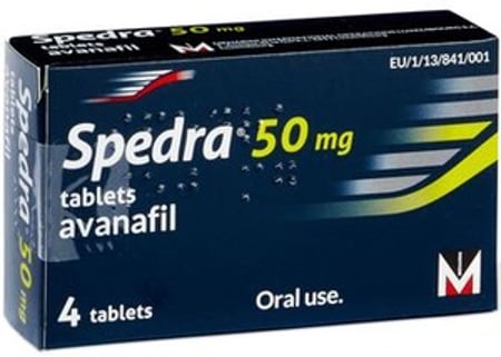 Packung Spedra 50 mg mit 4 Tabletten
