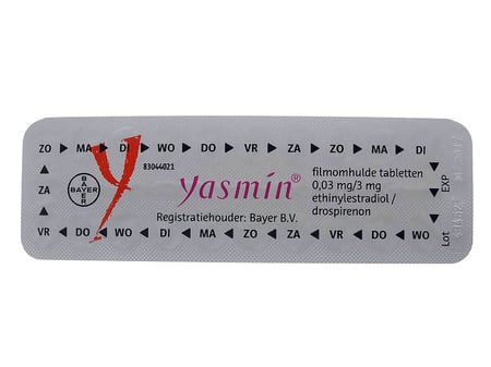 Yasmin tabletter, bagsiden af pakken