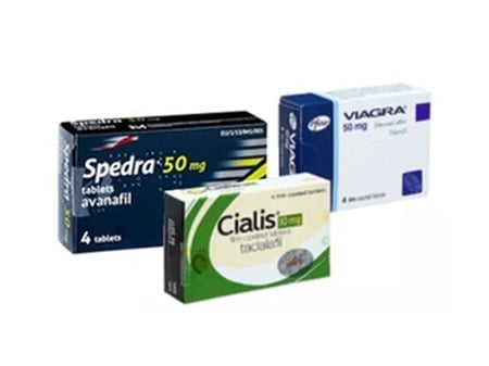 Embalagem-teste de marca Spedra 50mg, Viagra 50mg, Cialis 10mg