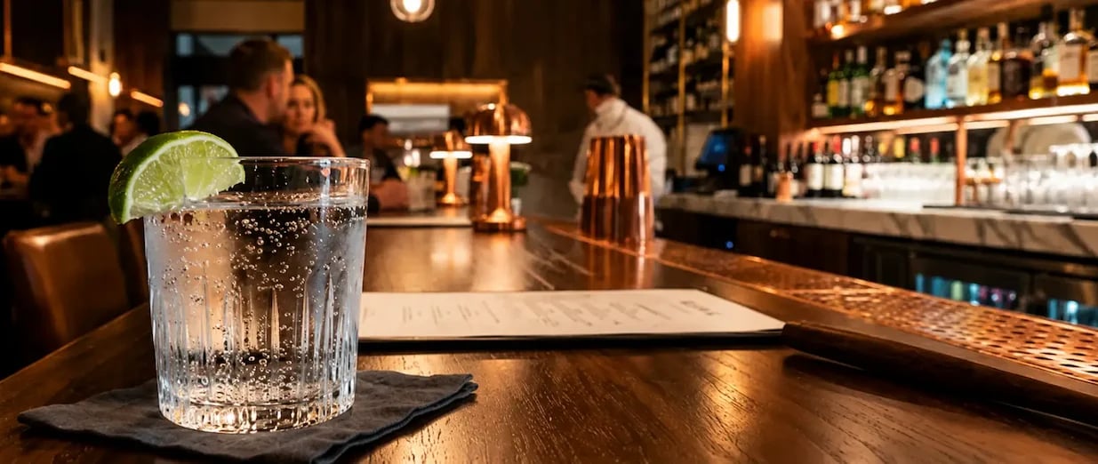 an alcoholic cocktail on a bar table