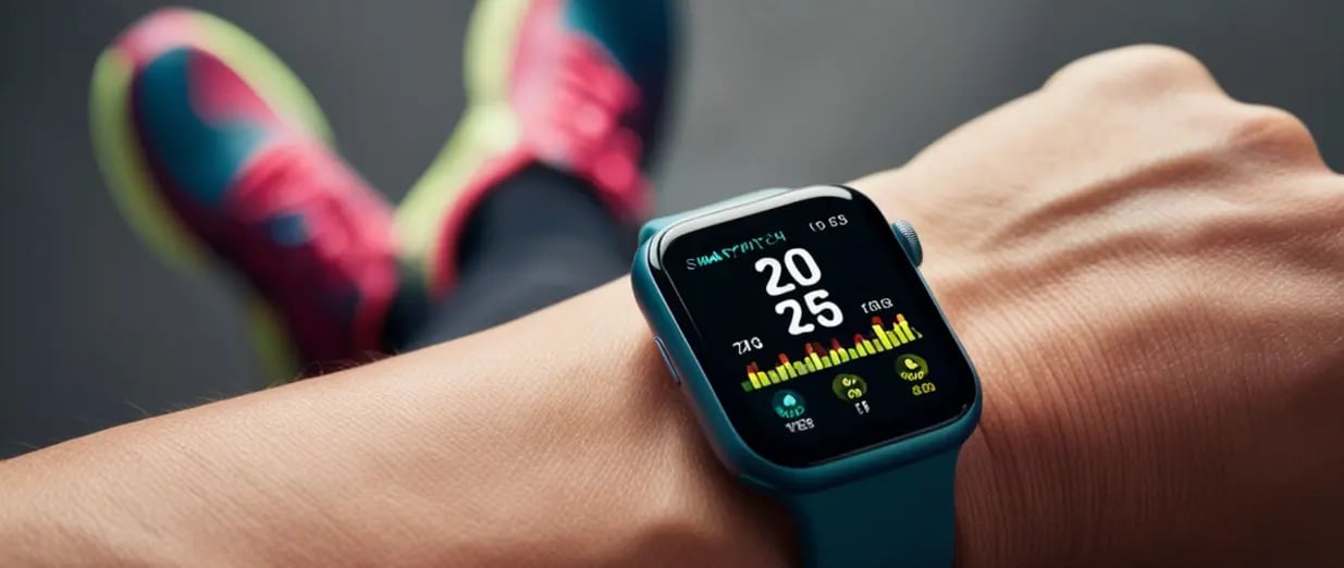 Person wearing a smartwatch displaying health data