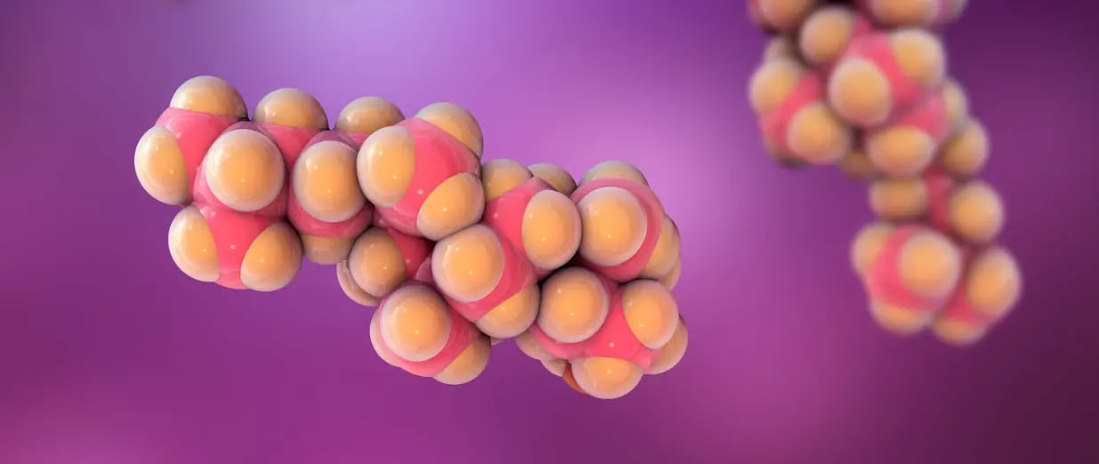 Estrutura molecular em destaque sobre fundo roxo