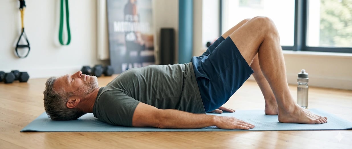 Homem a fazer exerc&iacute;cios para o pavimento p&eacute;lvico