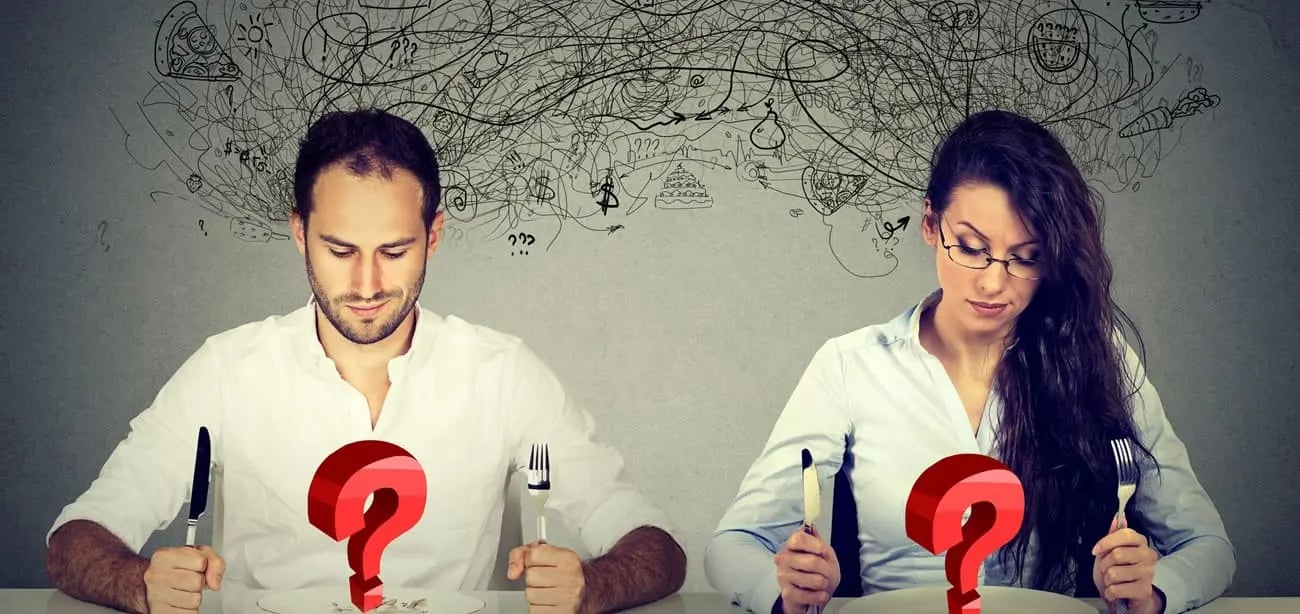 Mann und Frau, die Probleme mit Di&auml;ten und Gewichtsabnahme haben