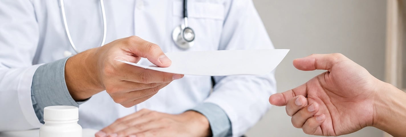 M&eacute;dico entregando receita a um paciente