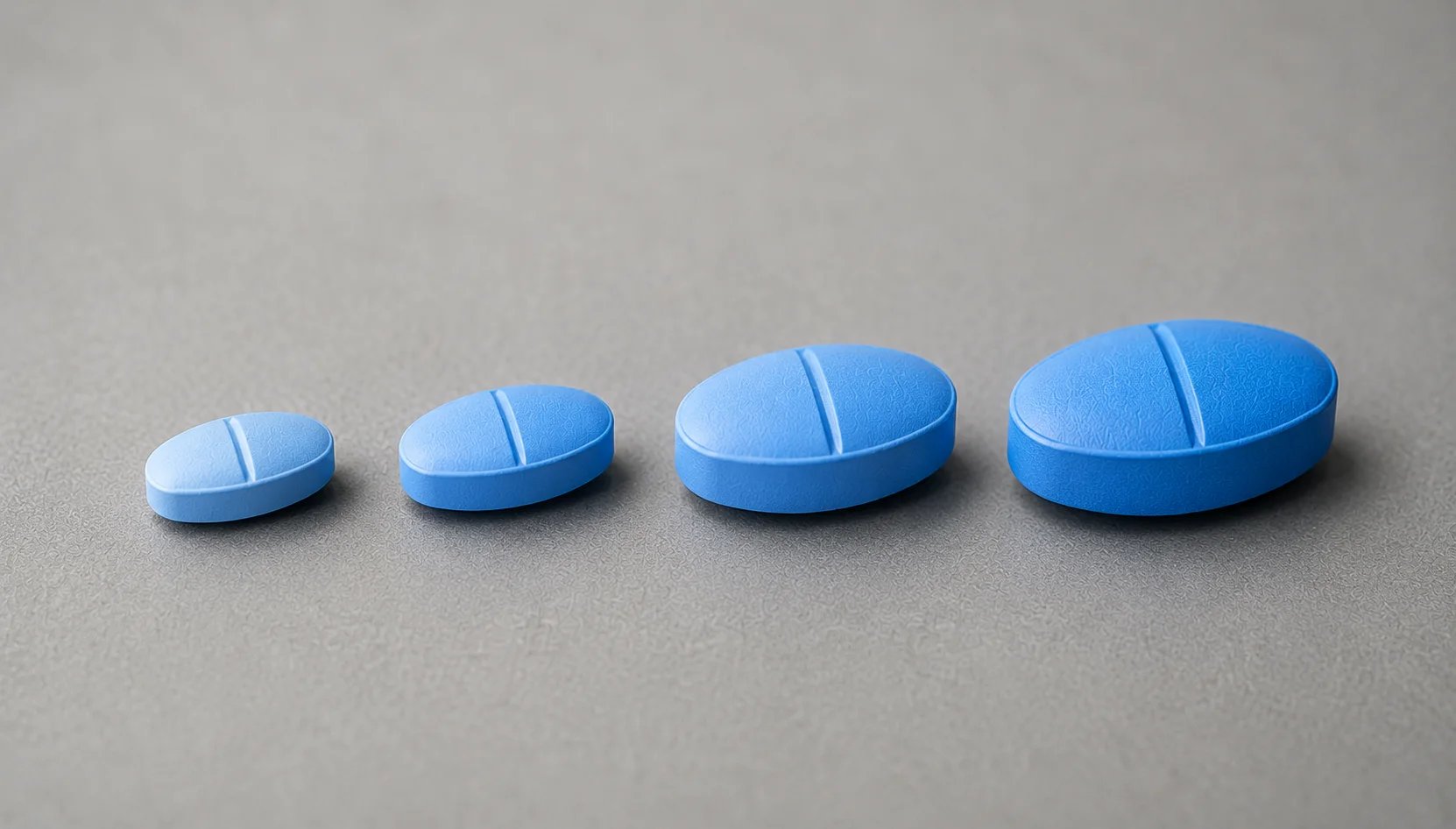 4 different size blue tablets