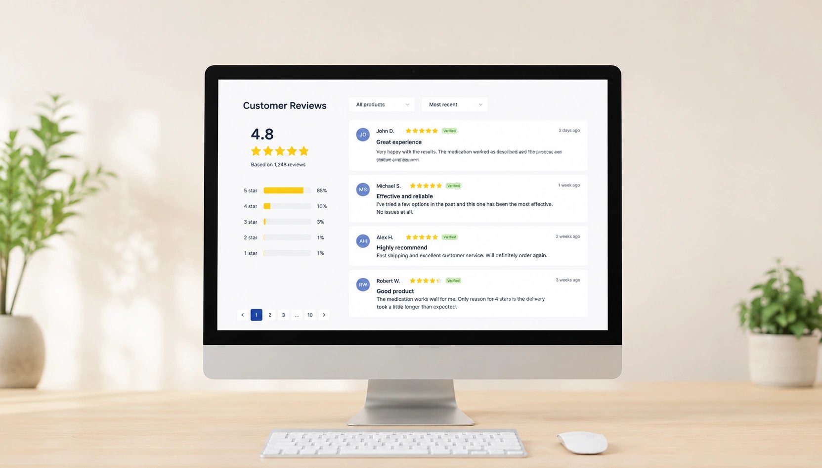 A computer screen with reviews