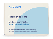 A pack of 28 tablets of Finasteride 1 mg.
