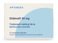 Une boîte de Sildénafil générique à 50 mg contenant 12 comprimés