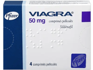 Une boîte de quatre comprimés de Viagra à 50 mg.