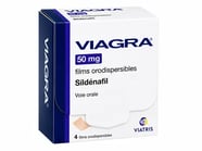 Une boîte de films orodispersibles Viagra 50 mg contenant 4 films