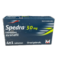 Pakke med Spedra 50 mg 4 filmovertrukne tabletter