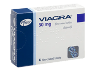 A pack of four 50 mg Viagra tablets.