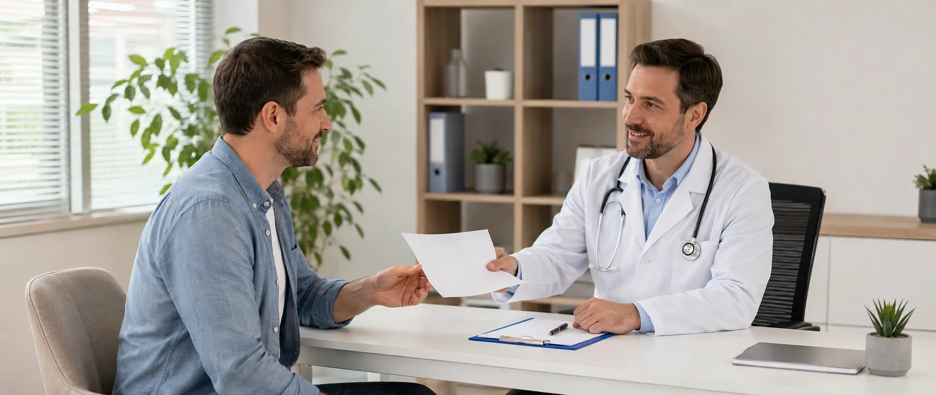 A man getting a prescription from a doctor