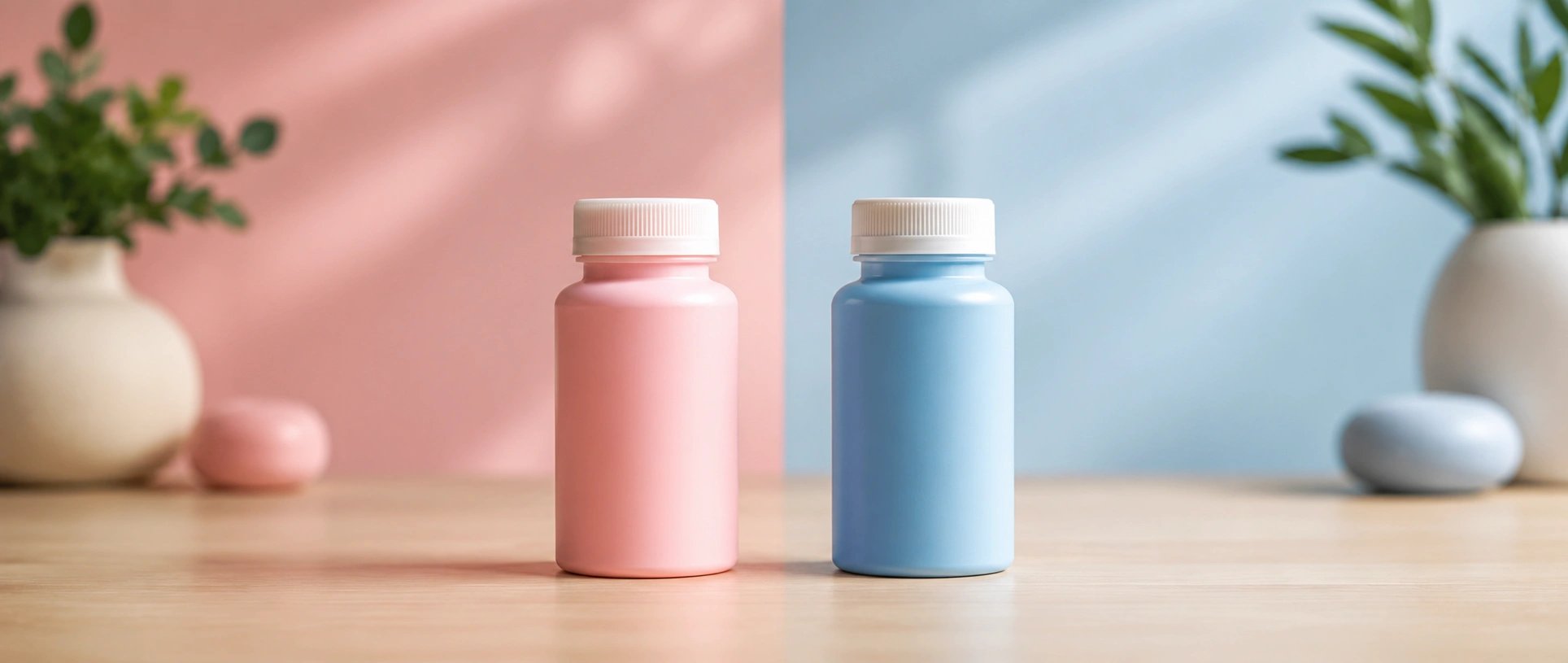 comparing pink and blue bottles
