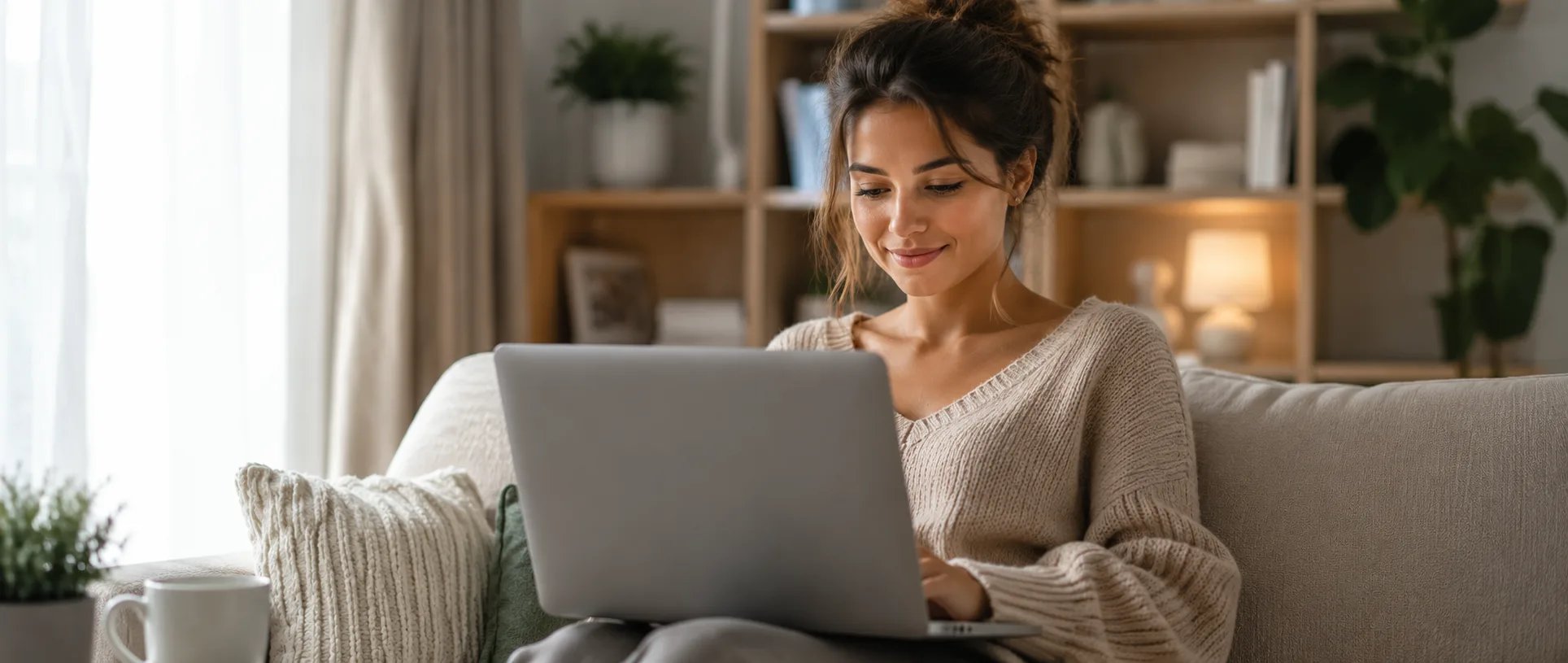 A woman browsing on a laptop