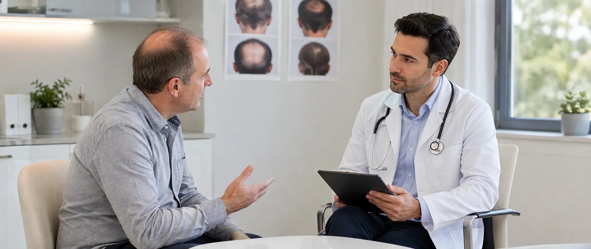 A man consulting a doctor for his hairloss