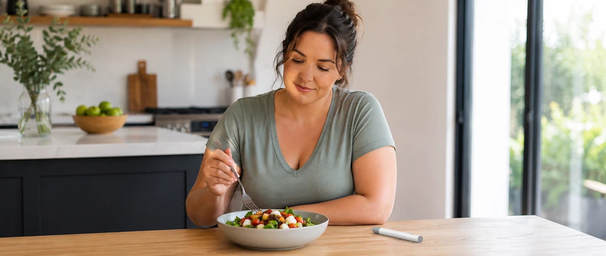 En kvinde, der spiser salat