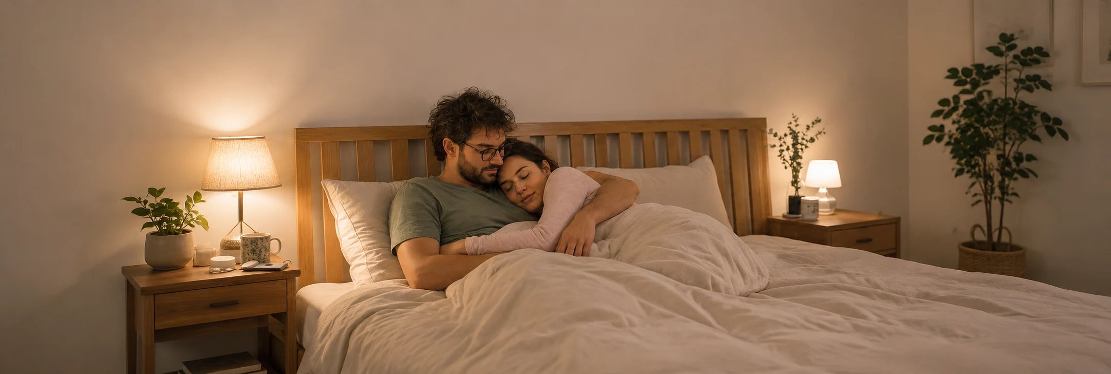 Couple enlacé dans un lit