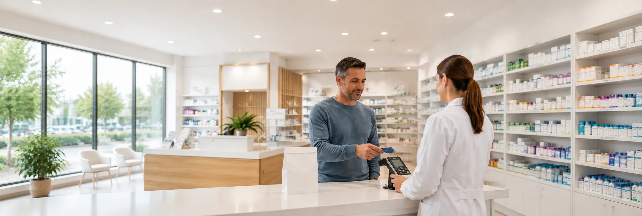 A man buying medication from a pharmacy
