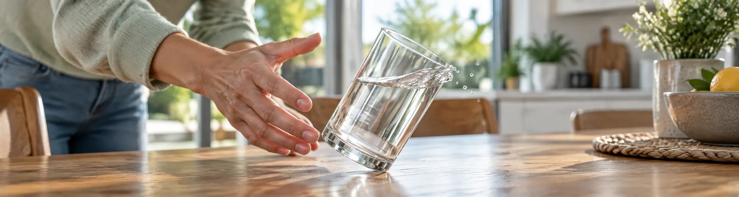 a person trying to catch a falling glass