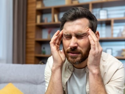 Ein Mann, der unter Kopfschmerzen leidet