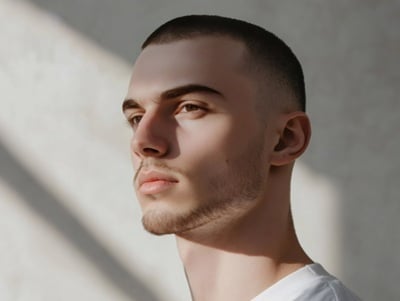 Ein Mann mit Buzz Cut Frisur