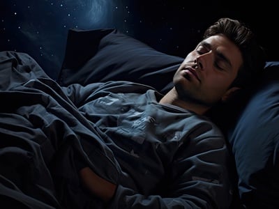 Ein Mann, der nachts in seinem Bett schläft