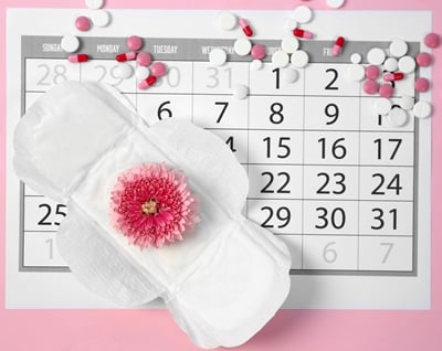 Kalender, Menstruationsbinde und Pillen