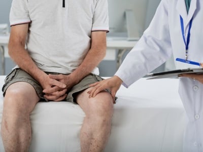 Ein Arzt berät einen Mann darüber, wie sich seine Sexualität nach einer Prostata-OP verändern könnte.