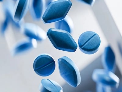 floating blue tablets