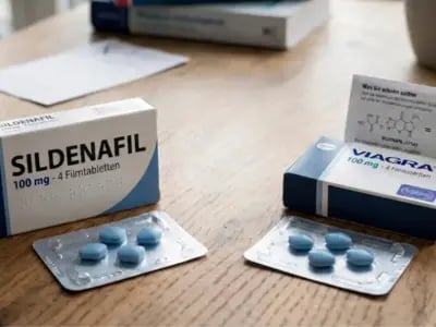 Vergleich von Sildenafil und Viagra Medikamenten auf einem Tisch