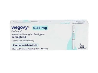 Packung mit Wegovy-Injektion zum Abnehmen 0,25 mg