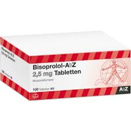 Eine Packung Bisoprolol 2,5mg von AbZ Pharma mit 100 Tabletten