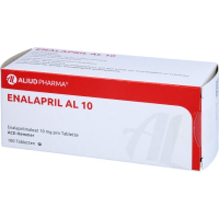 Eine Packung von Enalapril 10mg von ALIUD Pharma mit 100 Tabletten