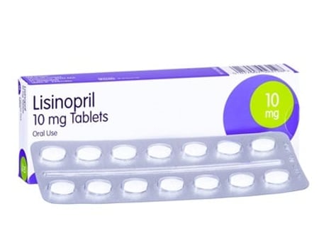 Uma embalagem Lisinopril 10 mg de Teva