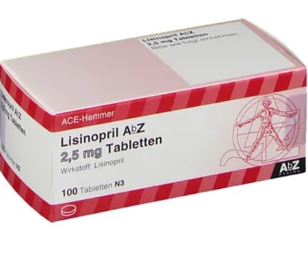 Eine Packung Lisinopril 2,5 mg mit 100 Tabletten von AbZ