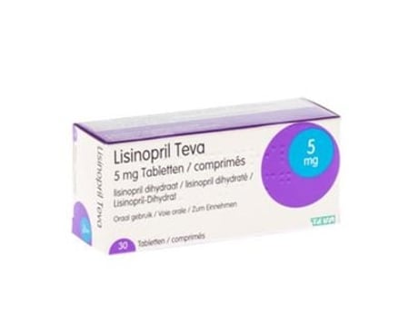 Lisinopril 5 mg med 30 tabletter fra Teva