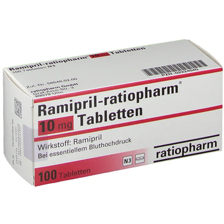 Eine Packung Ramipril-ratiopharm 10 mg mit 100 Tabletten