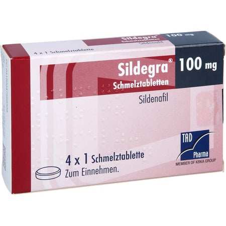 Eine Packung Sildegra 100 mg 4 Schmelztabletten