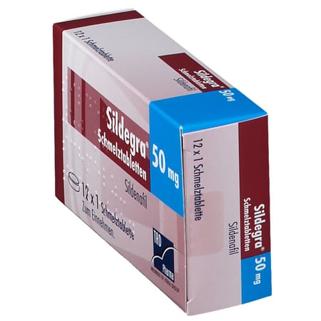 En pakke Sildegra 50 mg 12 smeltetabletter