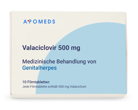 Eine Packung des Generikums Valaciclovir 500 mg 10 Tabletten