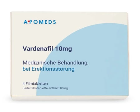 Packung Vardenafil 10 mg mit 4 Filmtabletten von Generic