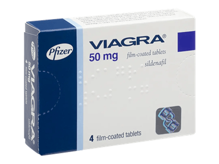 A pack of four 50 mg Viagra tablets.