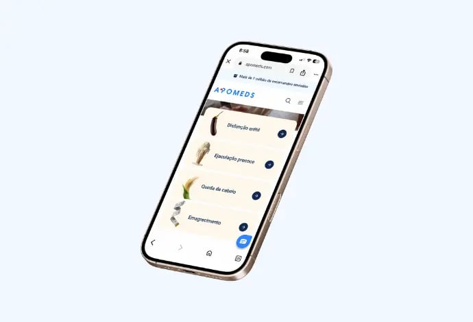 Um smartphone exibindo a plataforma de saúde Apomeds
