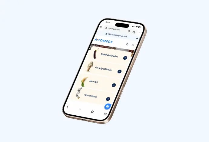 En smartphone som visar hälsoplattformen Apomeds