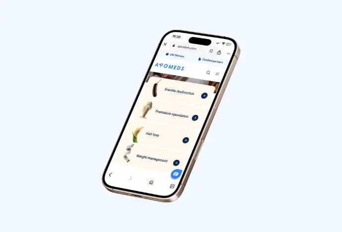 A smartphone showcasing the healthcre platform Apomeds