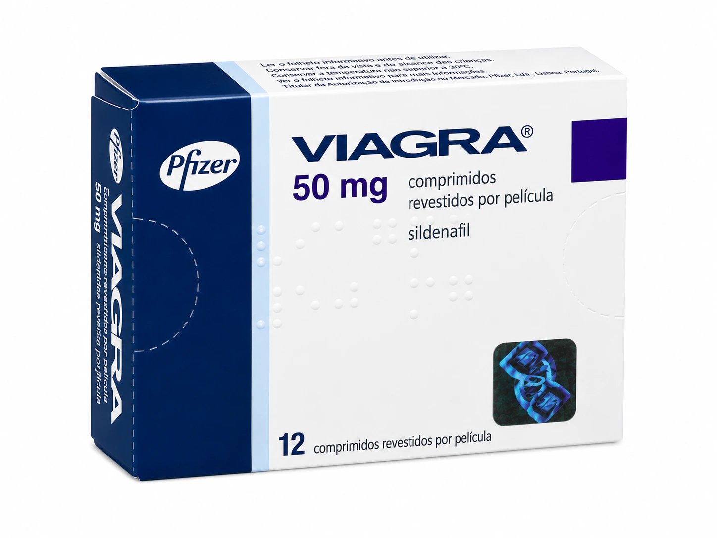 Uma embalagem de Viagra de 50 mg com 12 comprimidos