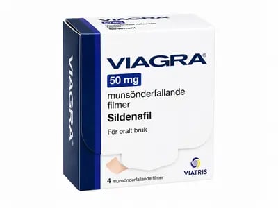 En förpackning Viagra 50 mg munsönderfallande filmer med 4 filmer